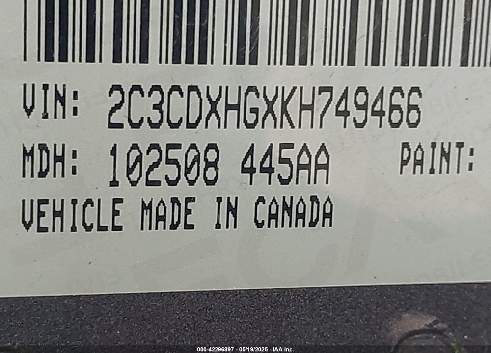 2019 DODGE CHARGER VIN: 2C3CDXHGXKH749466