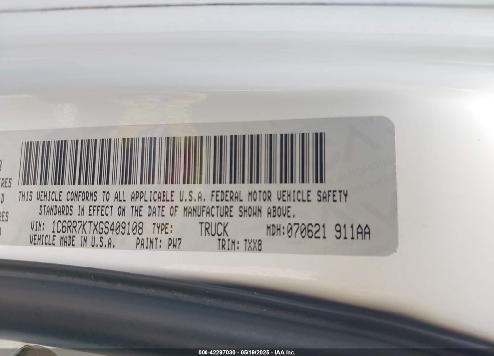2016 RAM 1500 TRADESMAN VIN: 1C6RR7KTXGS409108