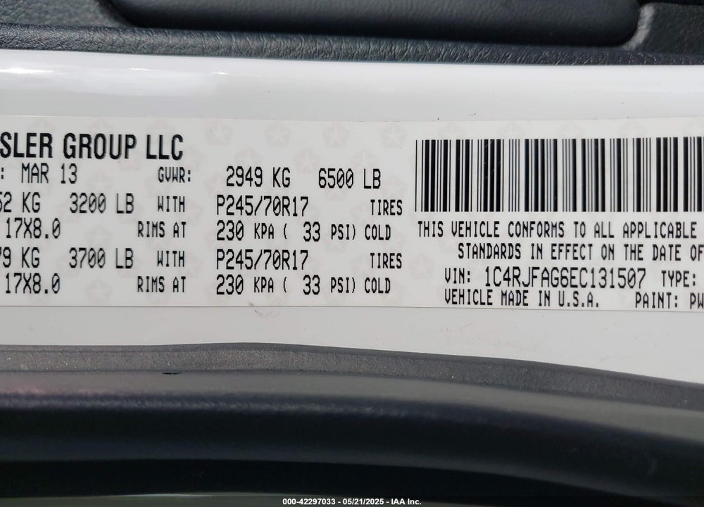 2014 JEEP GRAND CHEROKEE VIN: 1C4RJFAG6EC131507