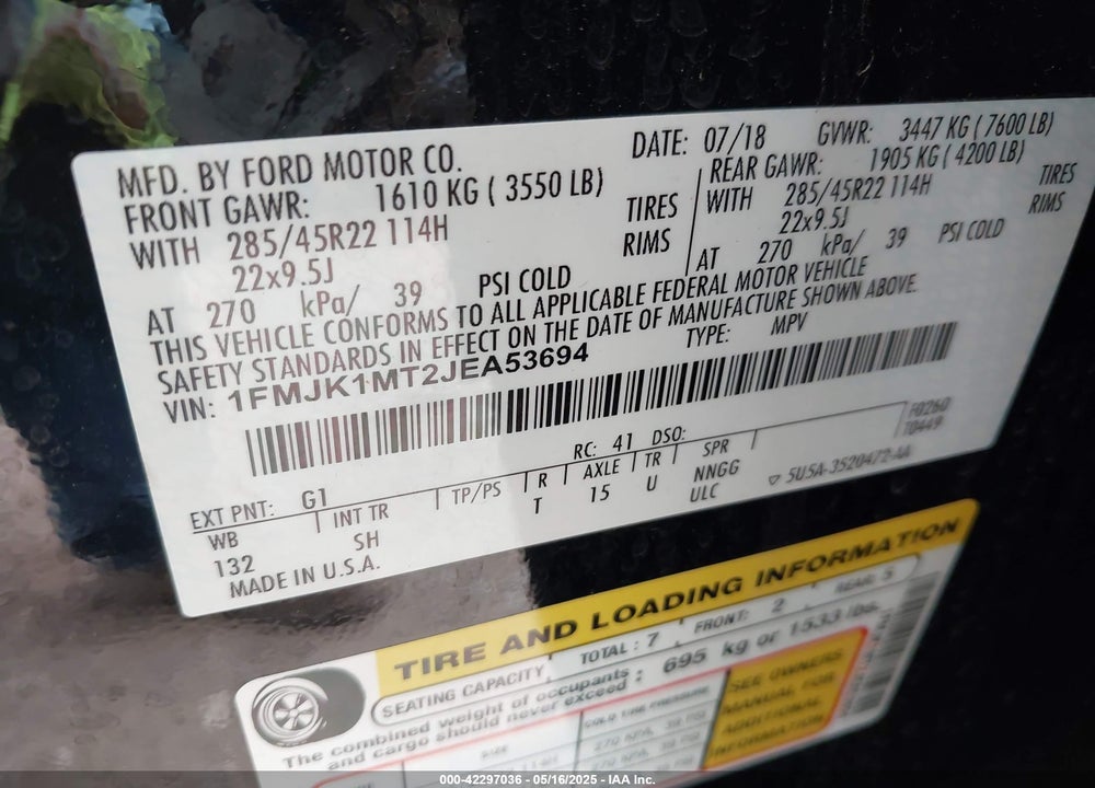 2018 FORD EXPEDITION VIN: 1FMJK1MT2JEA53694