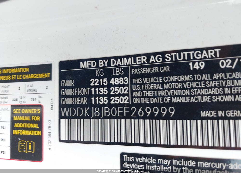 2014 MERCEDES-BENZ E-CLASS VIN: WDDKJ8JB0EF269999