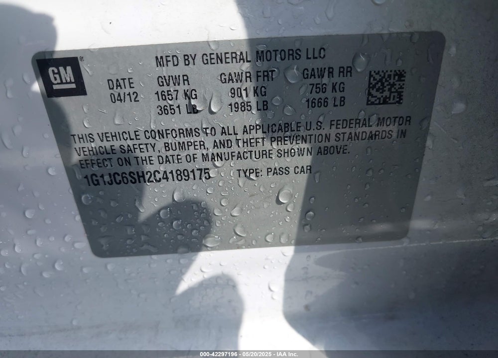 2012 CHEVROLET SONIC 2LT VIN: 1G1JC6SH2C4189175