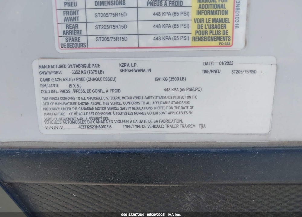 2022 VENTURE SPORTTREK VIN: 4EZT12523N8010318