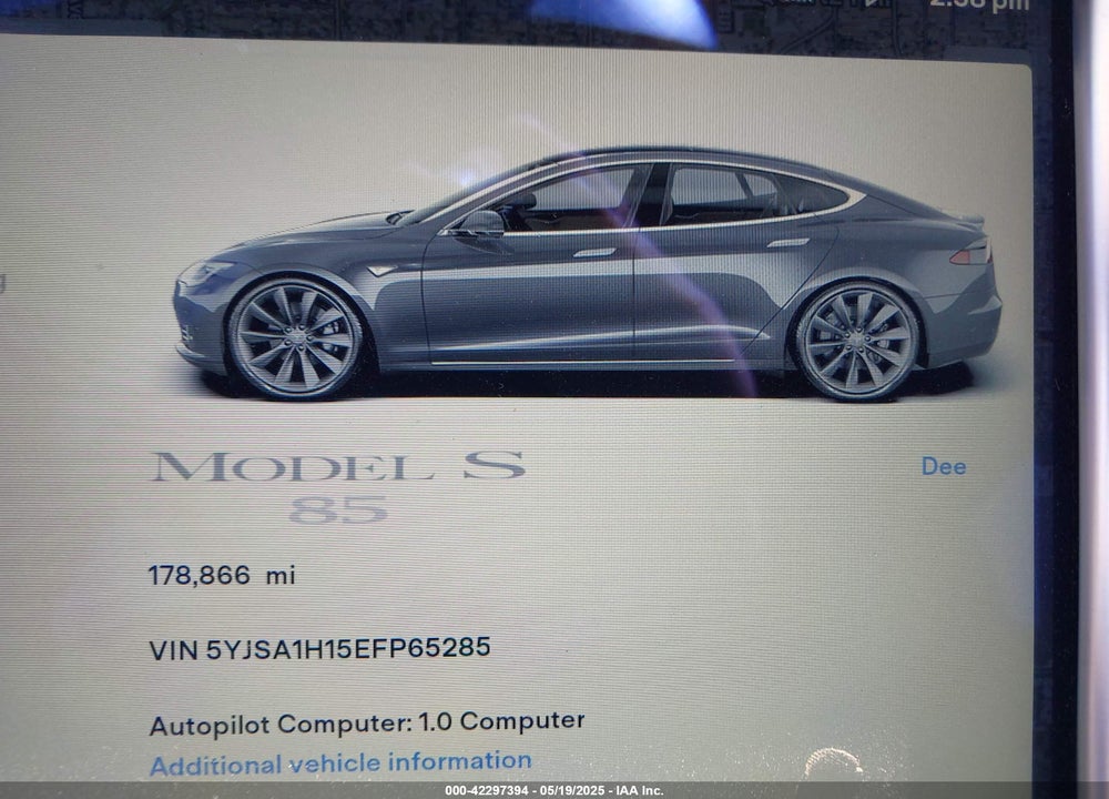 2014 TESLA MODEL S P85 VIN: 5YJSA1H15EFP65285