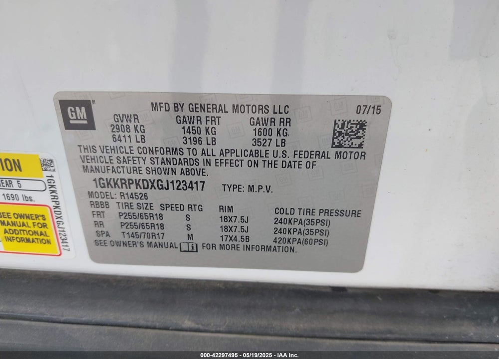 2016 GMC ACADIA VIN: 1GKKRPKDXGJ123417