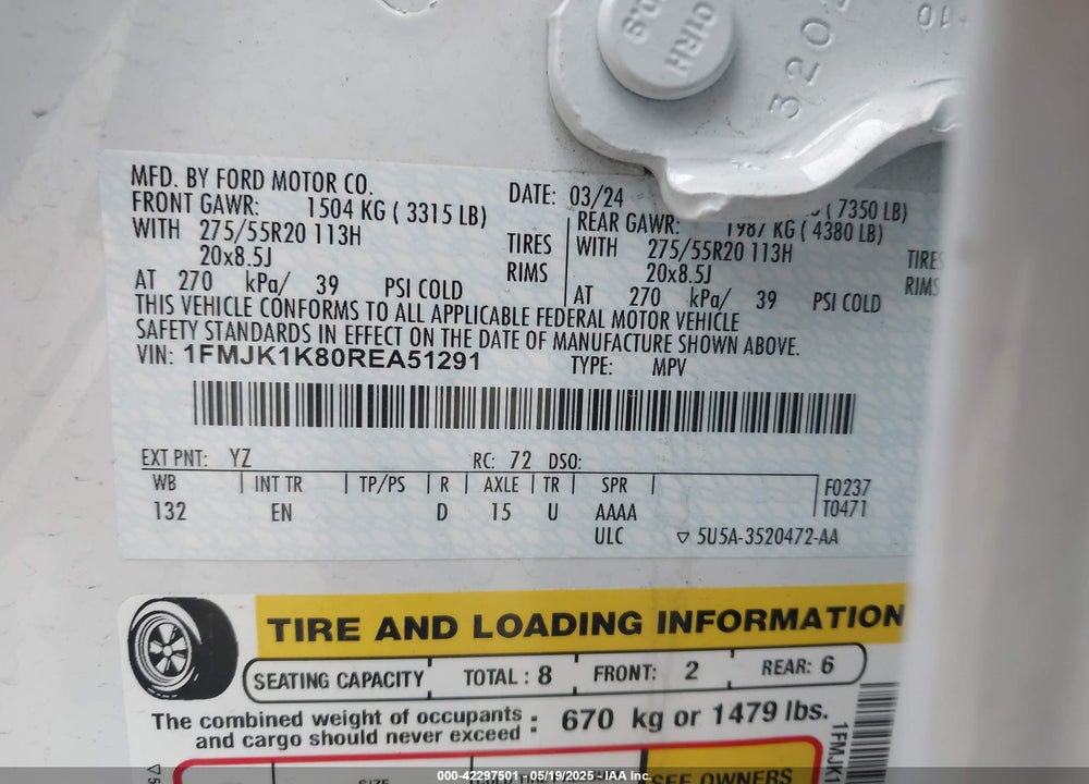 2024 FORD EXPEDITION LIMITED MAX VIN: 1FMJK1K80REA51291