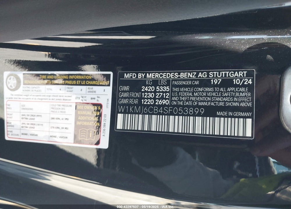 2025 MERCEDES-BENZ AMG VIN: W1KMJ6CB4SF053899