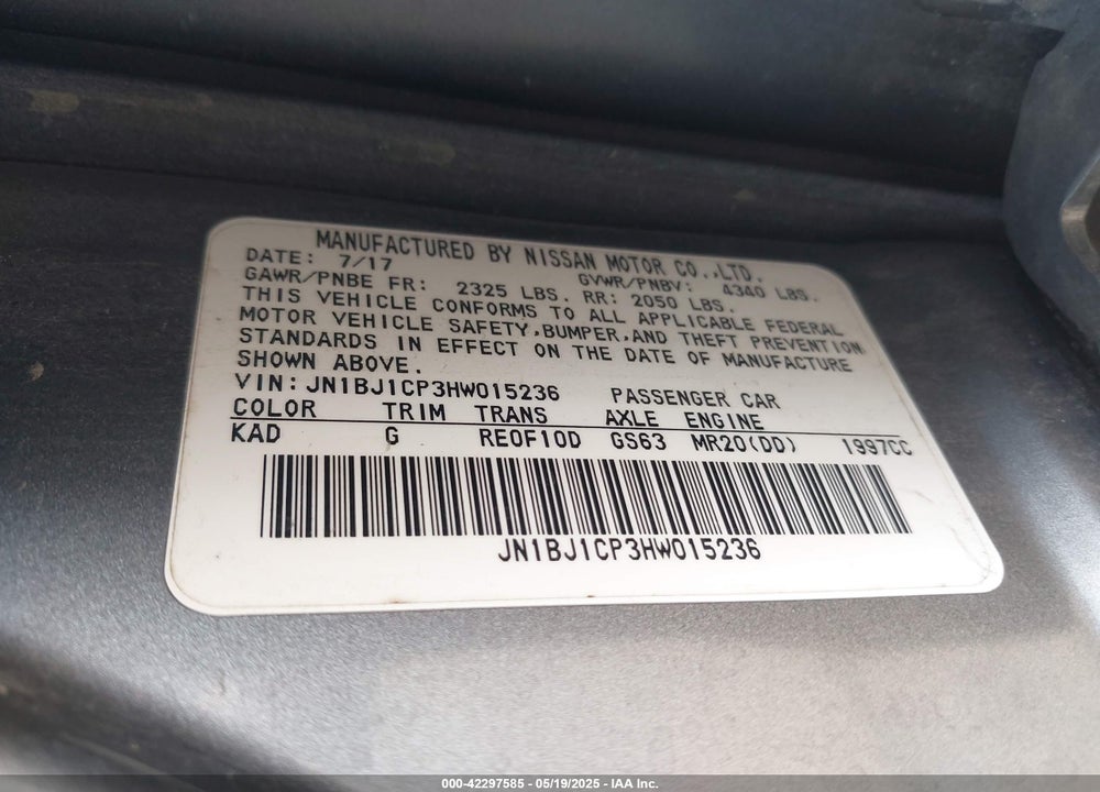 2017 NISSAN ROGUE SPORT VIN: JN1BJ1CP3HW015236