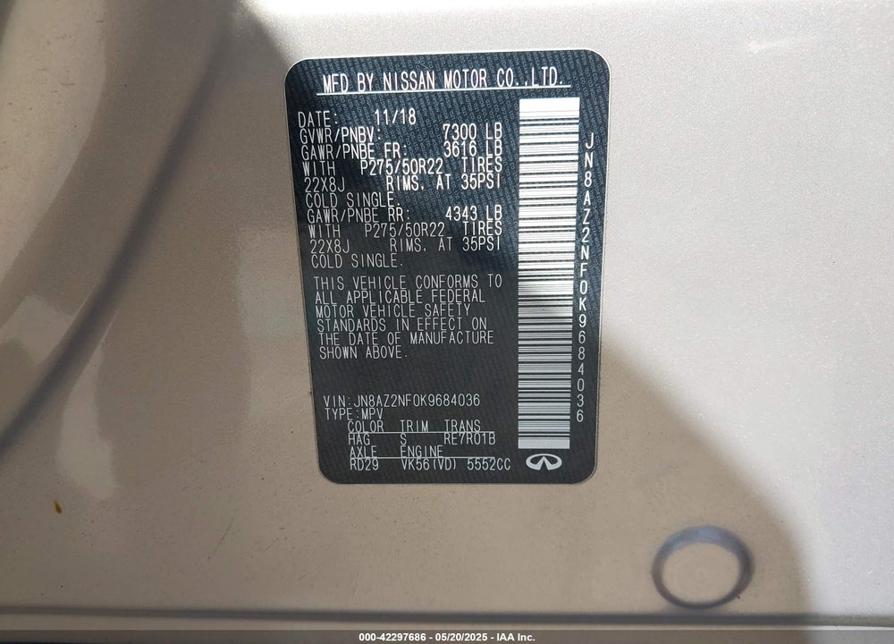 2019 INFINITI QX80 LUXE VIN: JN8AZ2NF0K9684036