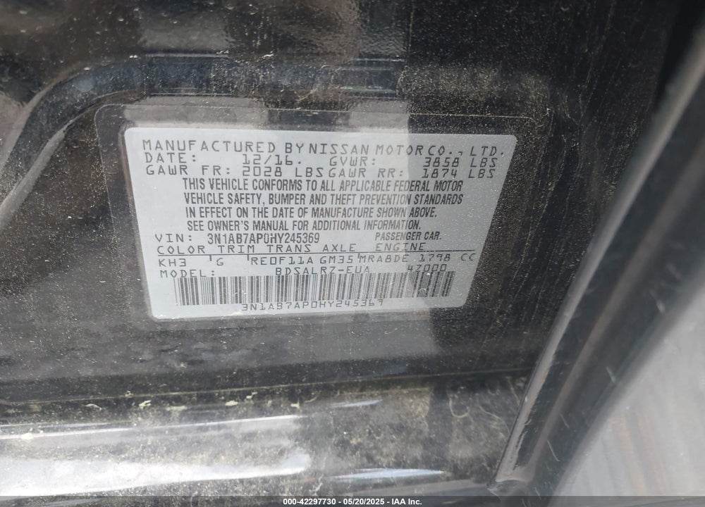 2017 NISSAN SENTRA SR VIN: 3N1AB7AP0HY245369