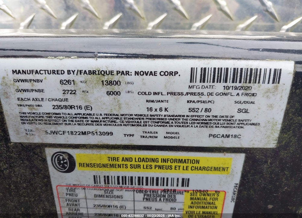 2021 CAM TRAILERS CAM SUPERLINE VIN: 5JWCF1822MP513099