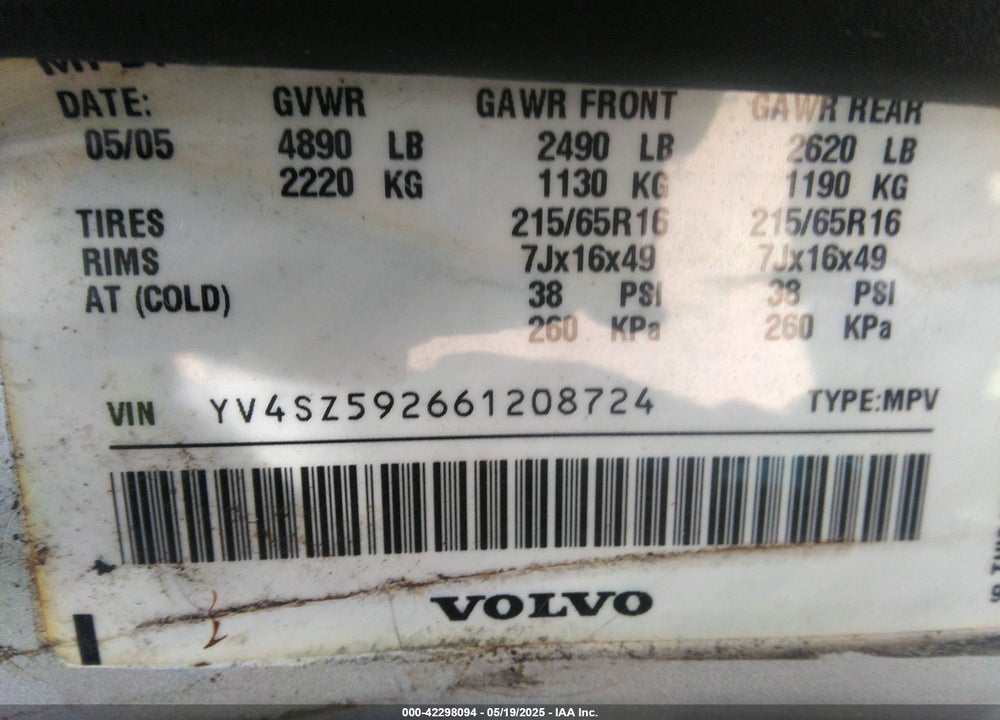 2006 VOLVO XC70 VIN: YV4SZ592661208724