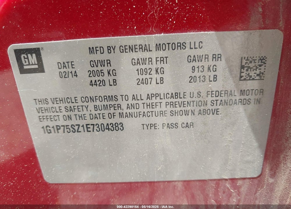 2014 CHEVROLET CRUZE VIN: 1G1P75SZ1E7304383