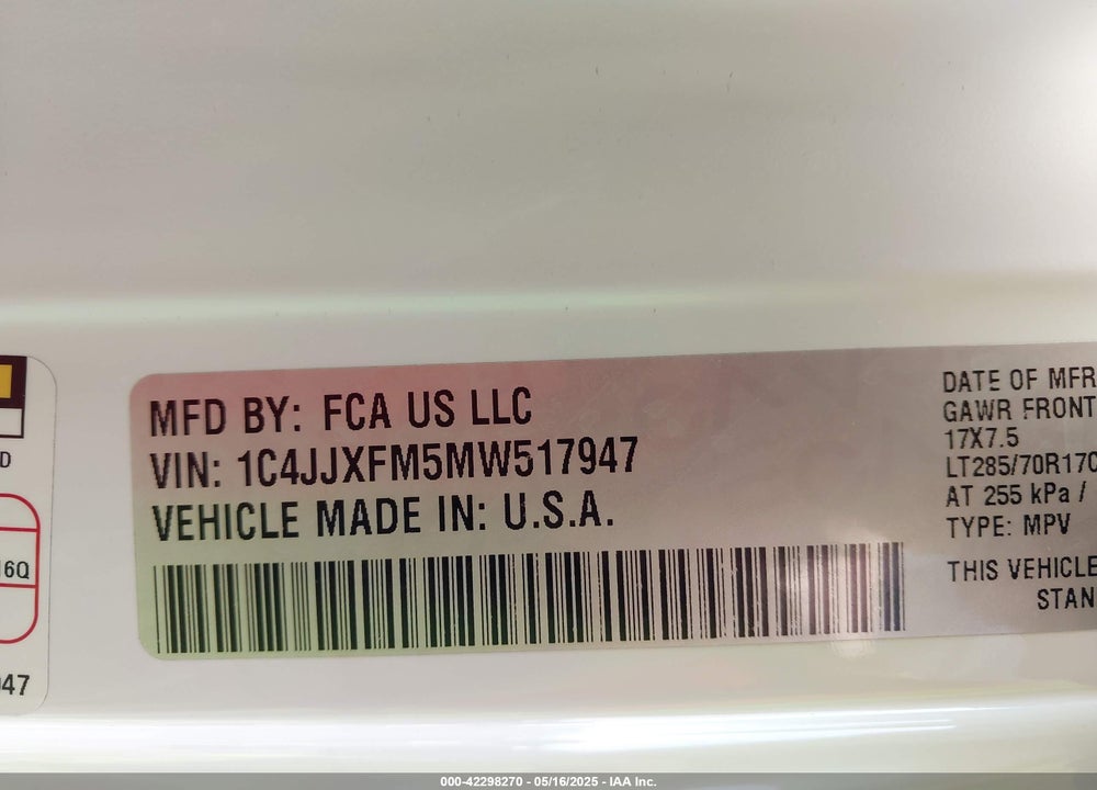 2021 JEEP WRANGLER UNLIMITED RUBICON 4X4 VIN: 1C4JJXFM5MW517947