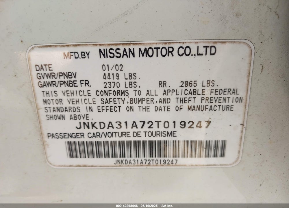2002 INFINITI I35 LUXURY VIN: JNKDA31A72T019247