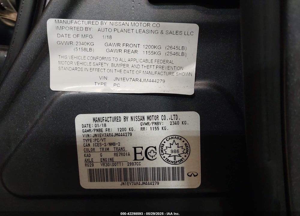 2018 INFINITI Q50 VIN: JN1EV7AR4JM444279