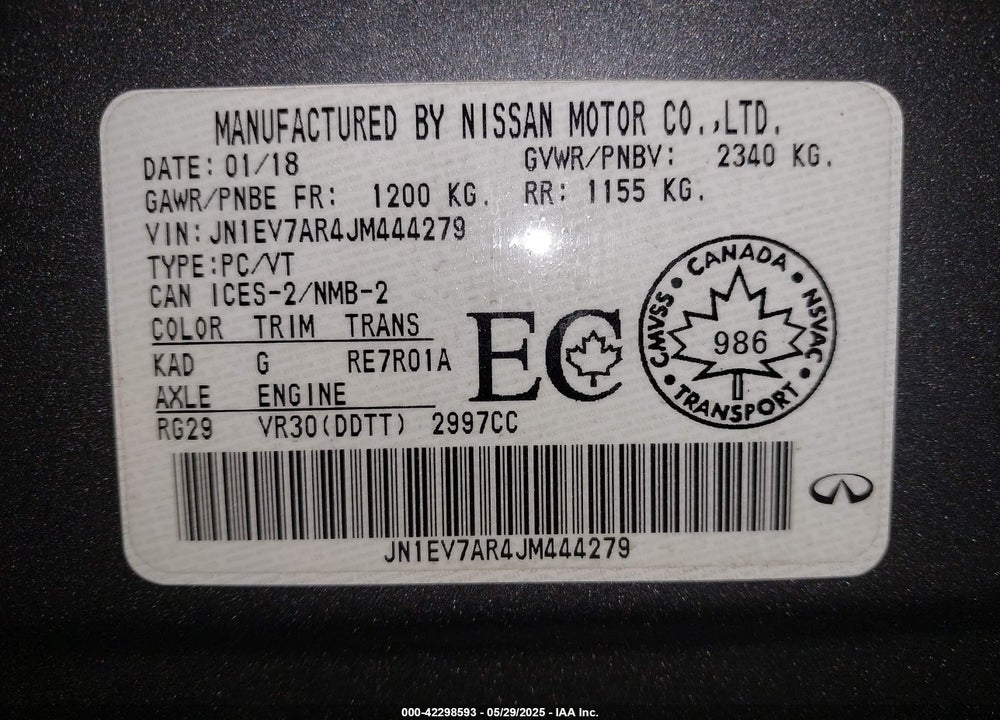 2018 INFINITI Q50 VIN: JN1EV7AR4JM444279