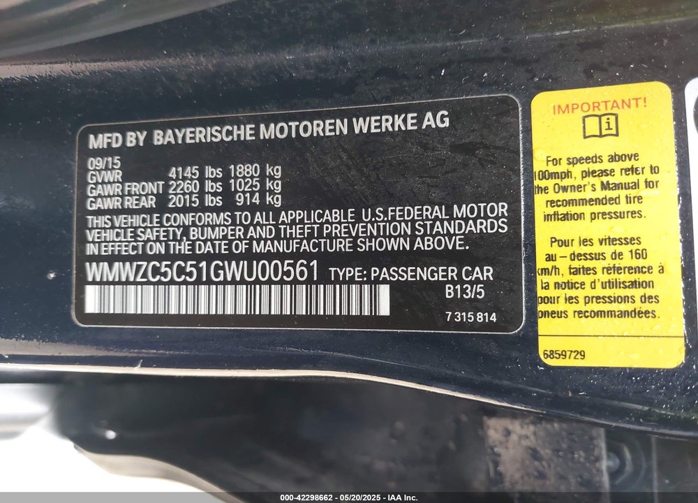 2016 MINI COUNTRYMAN COOPER S VIN: WMWZC5C51GWU00561
