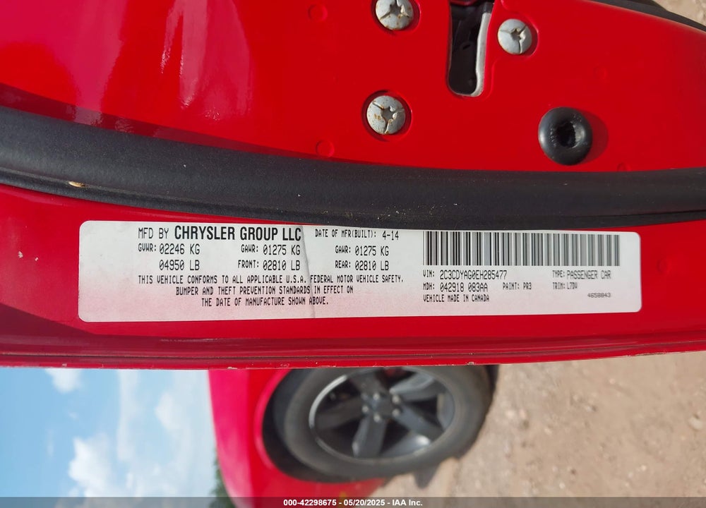 2014 DODGE CHALLENGER VIN: 2C3CDYAG0EH285477