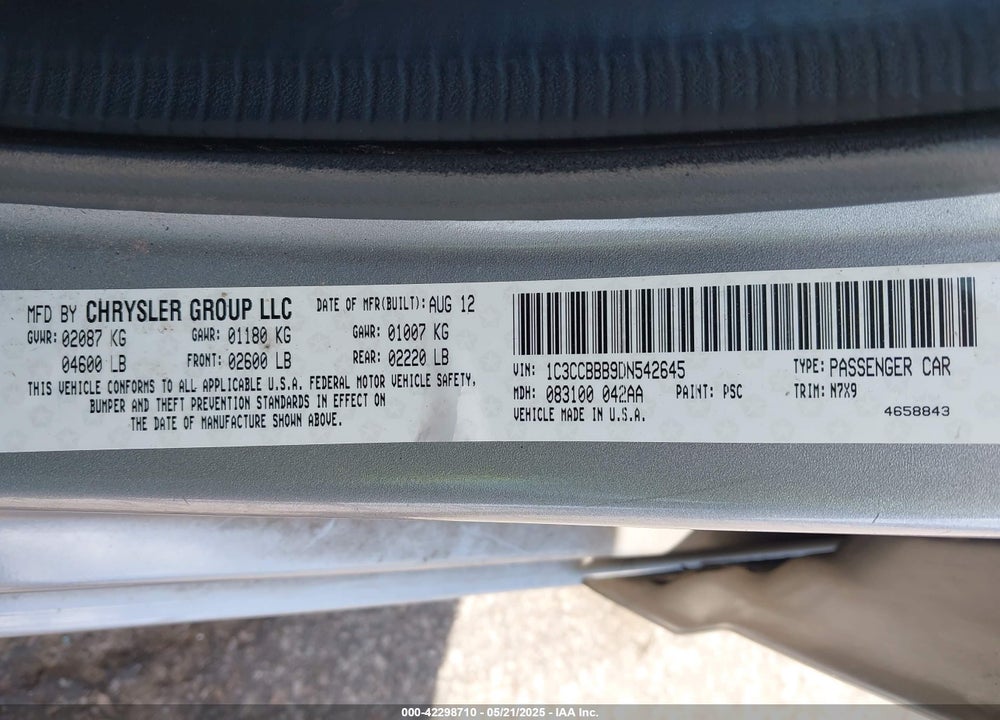 2013 CHRYSLER 200 VIN: 1C3CCBBB9DN542645