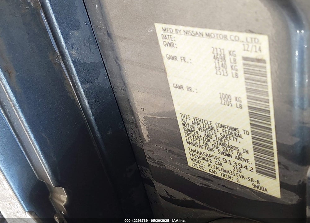 2014 NISSAN MAXIMA 3.5 SV VIN: 1N4AA5AP5EC913942