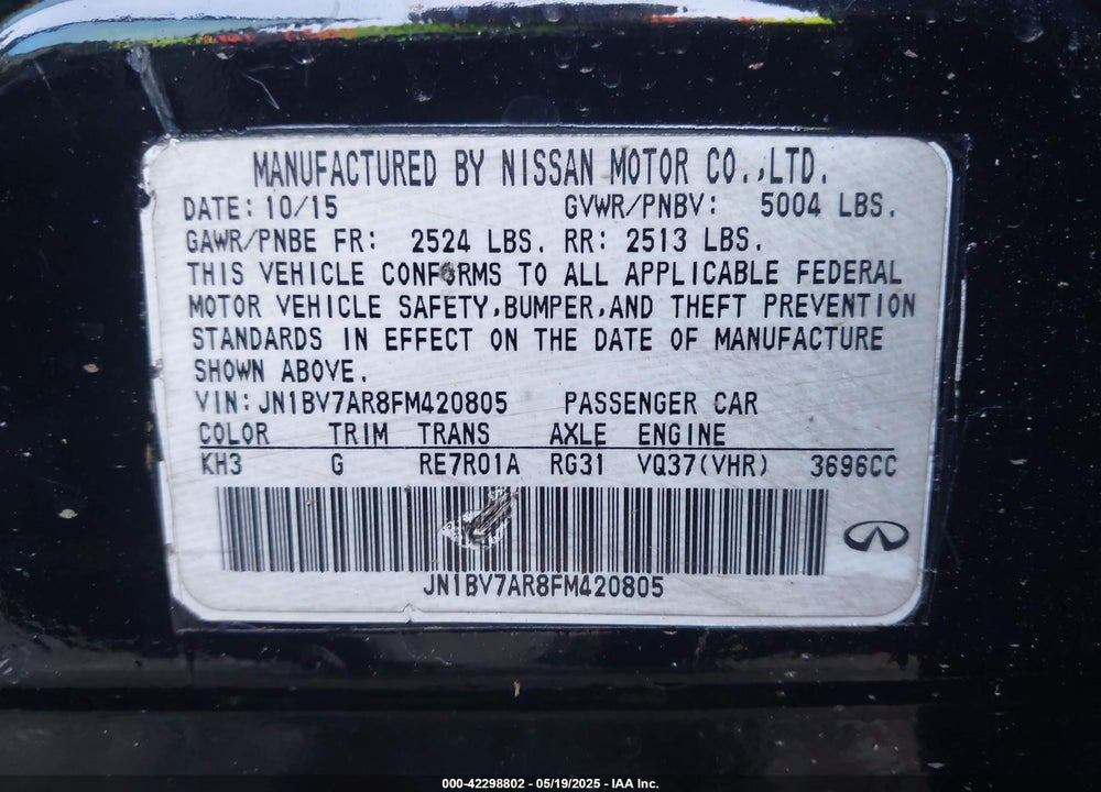 2015 INFINITI Q50 VIN: JN1BV7AR8FM420805