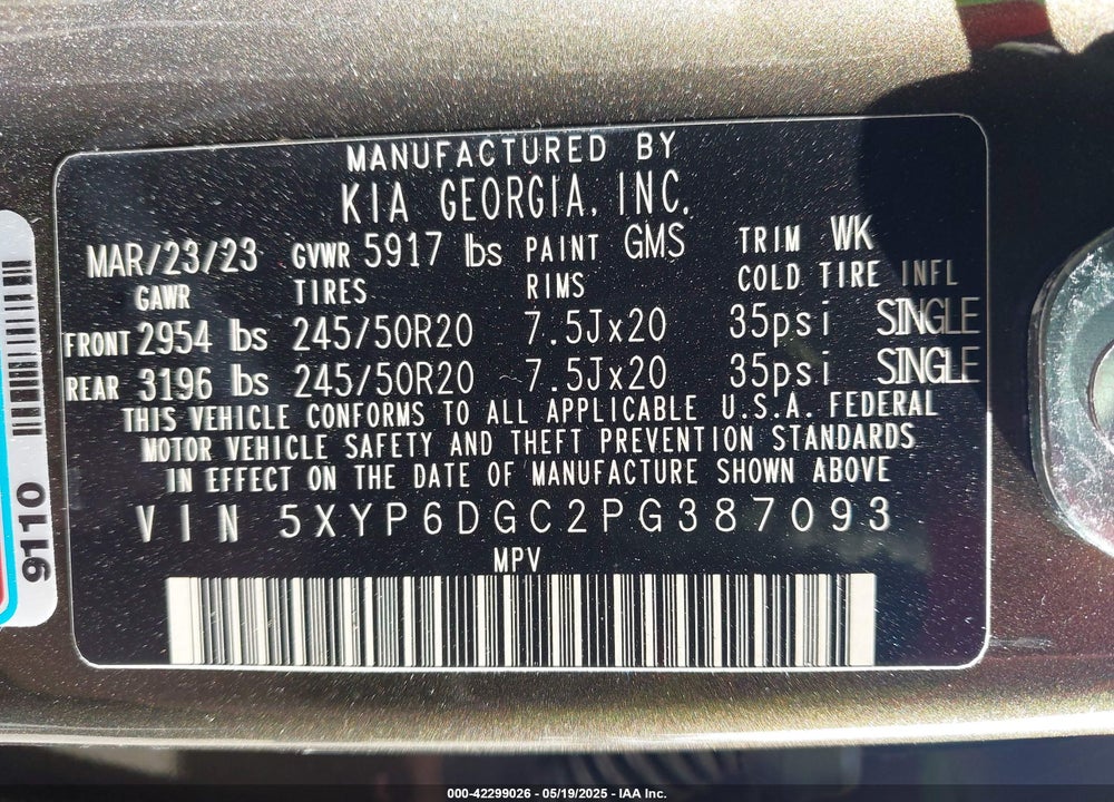 2023 KIA TELLURIDE S VIN: 5XYP6DGC2PG387093