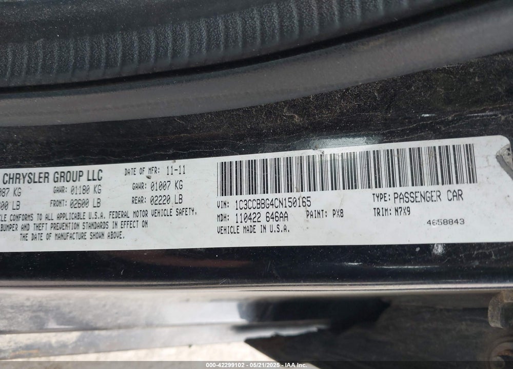 2012 CHRYSLER 200 VIN: 1C3CCBBG4CN150165