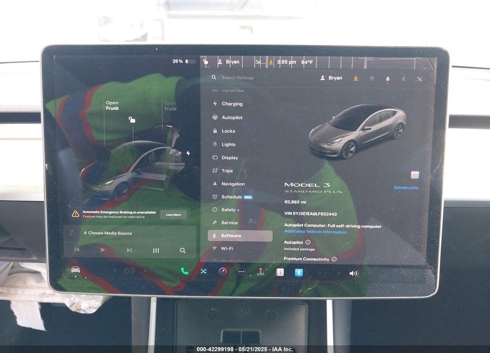 2020 TESLA MODEL 3 STANDARD RANGE PLUS REAR-WHEEL DRIVE/STANDARD RANGE REAR-WHEEL DRIVE VIN: 5YJ3E1EA9LF632443