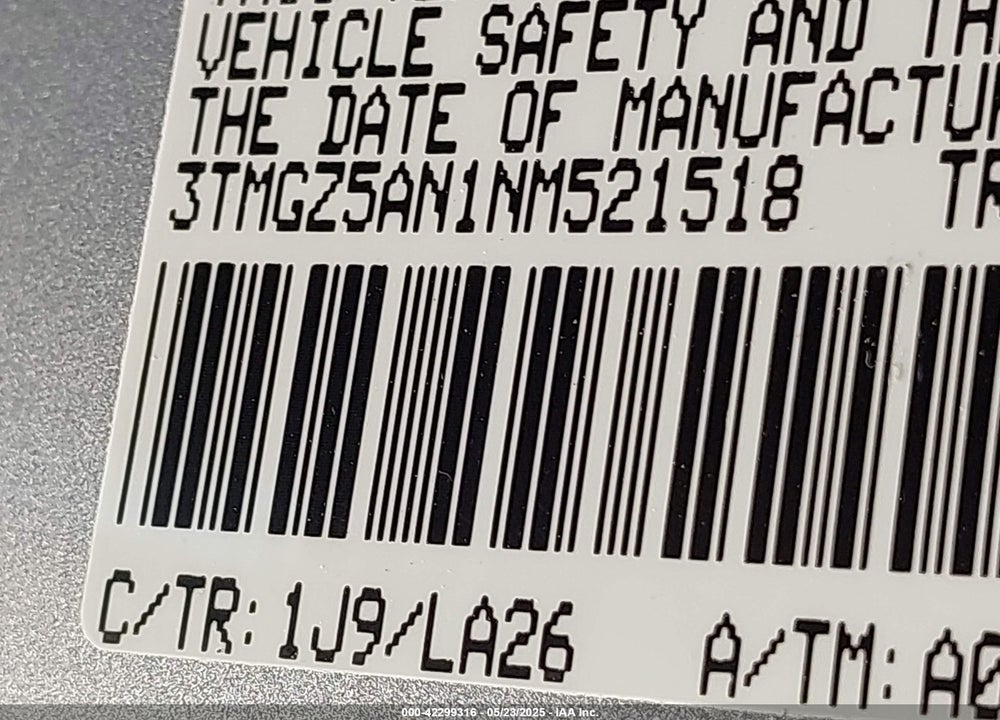 2022 TOYOTA TACOMA VIN: 3TMGZ5AN1NM521518