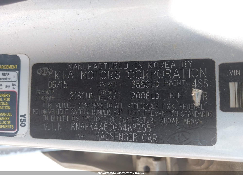 2016 KIA FORTE VIN: KNAFK4A60G5483255