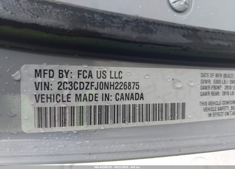 2022 DODGE CHALLENGER VIN: 2C3CDZFJ0NH226875