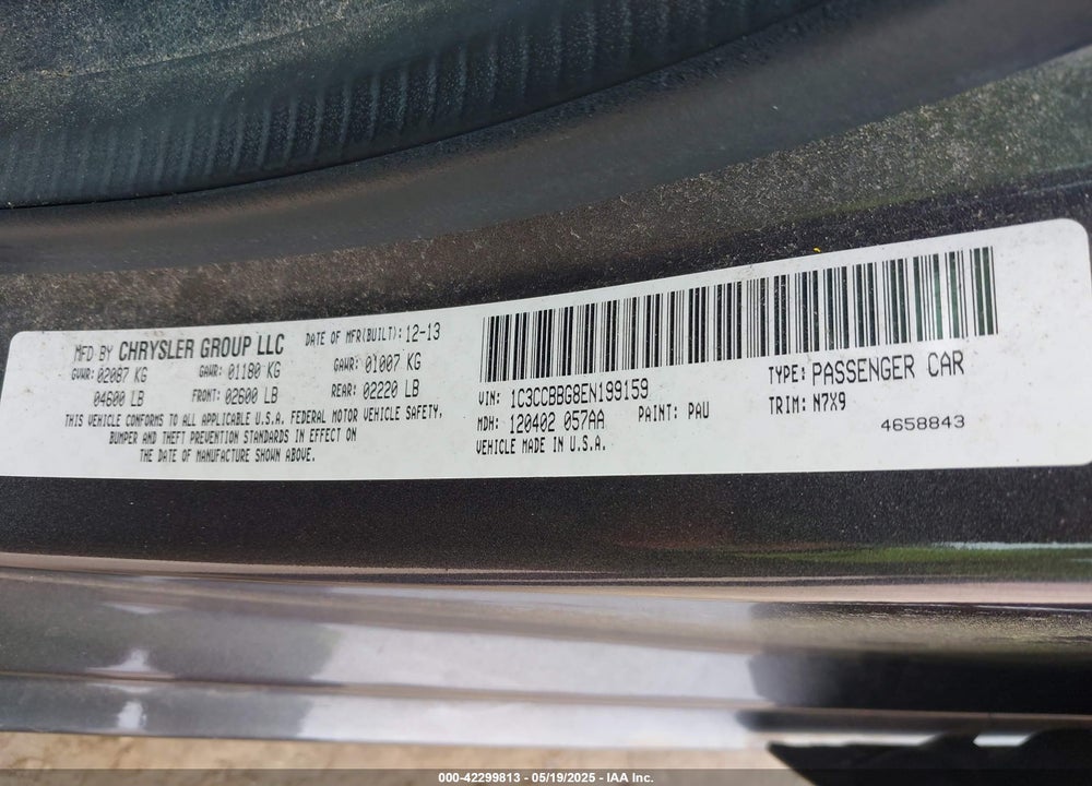 2014 CHRYSLER 200 TOURING VIN: 1C3CCBBG8EN199159