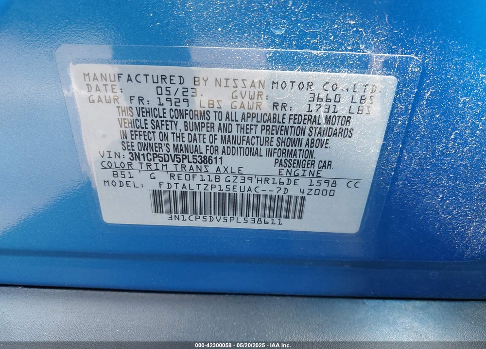 2023 NISSAN KICKS VIN: 3N1CP5DV5PL538611