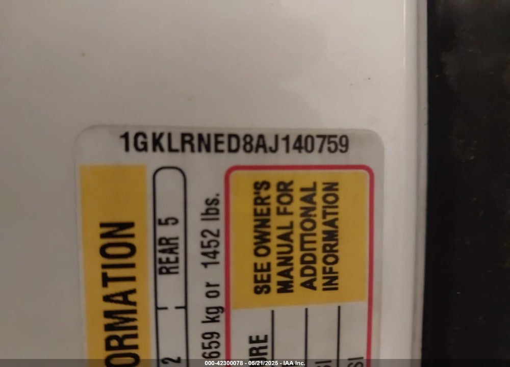 2010 GMC ACADIA VIN: 1GKLRNED8AJ140759