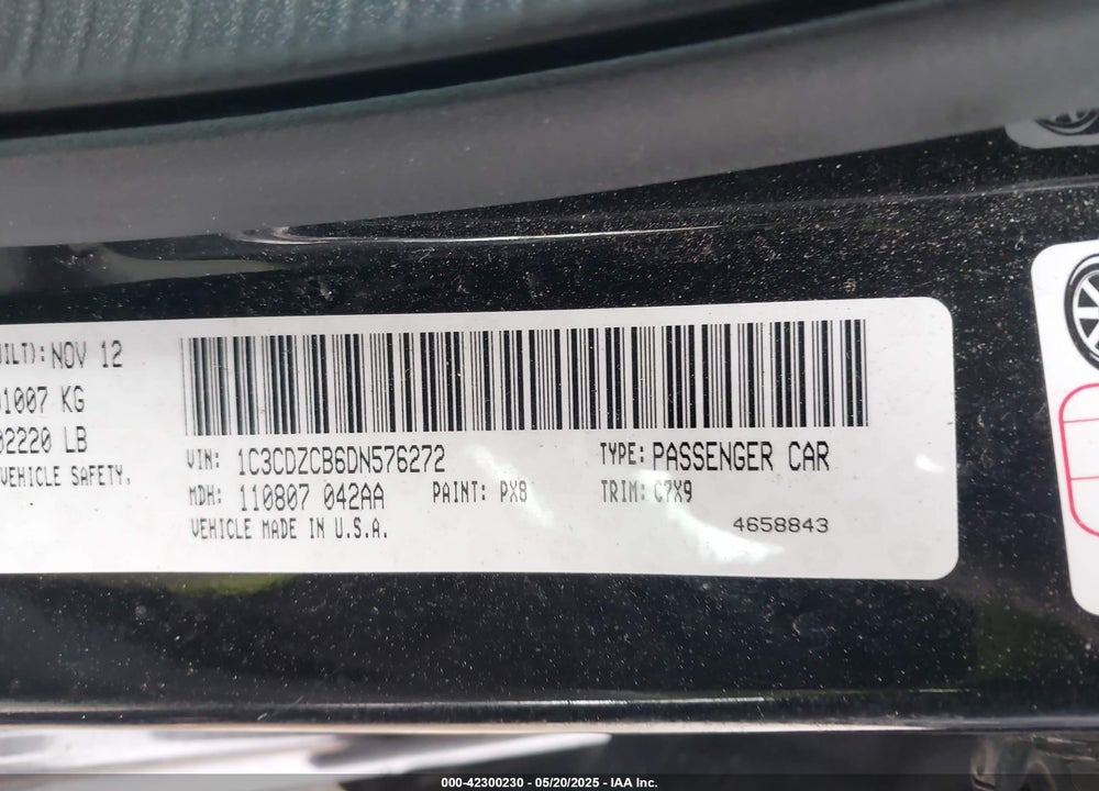 2013 DODGE AVENGER SXT VIN: 1C3CDZCB6DN576272