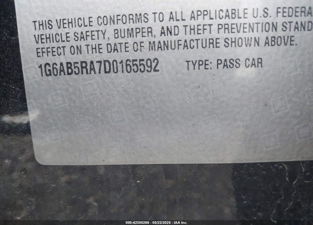 2013 CADILLAC ATS VIN: 1G6AB5RA7D0165592