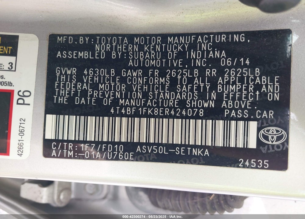 2014 TOYOTA CAMRY LE VIN: 4T4BF1FK8ER424078