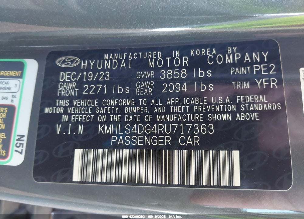 2024 HYUNDAI ELANTRA VIN: KMHLS4DG4RU717363