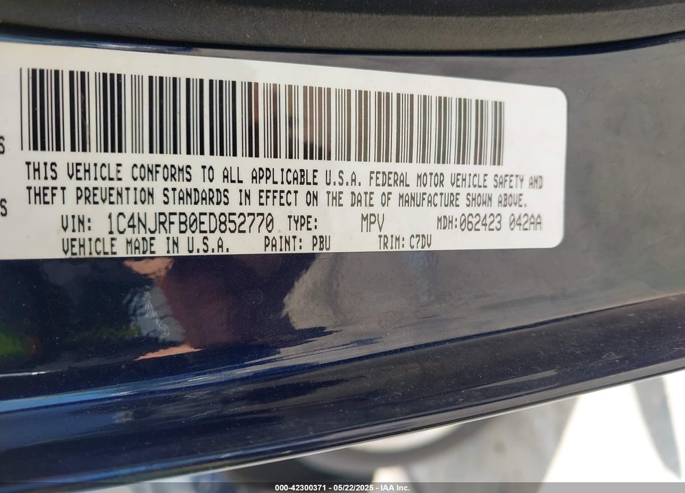 2014 JEEP PATRIOT VIN: 1C4NJRFB0ED852770
