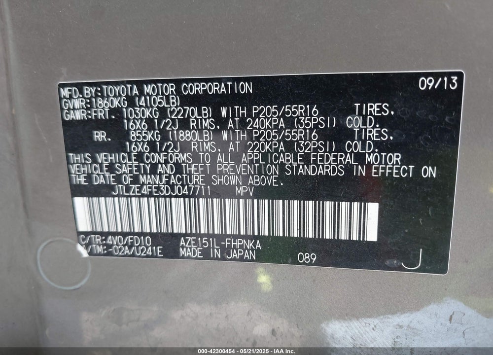 2013 SCION XB VIN: JTLZE4FE3DJ047711