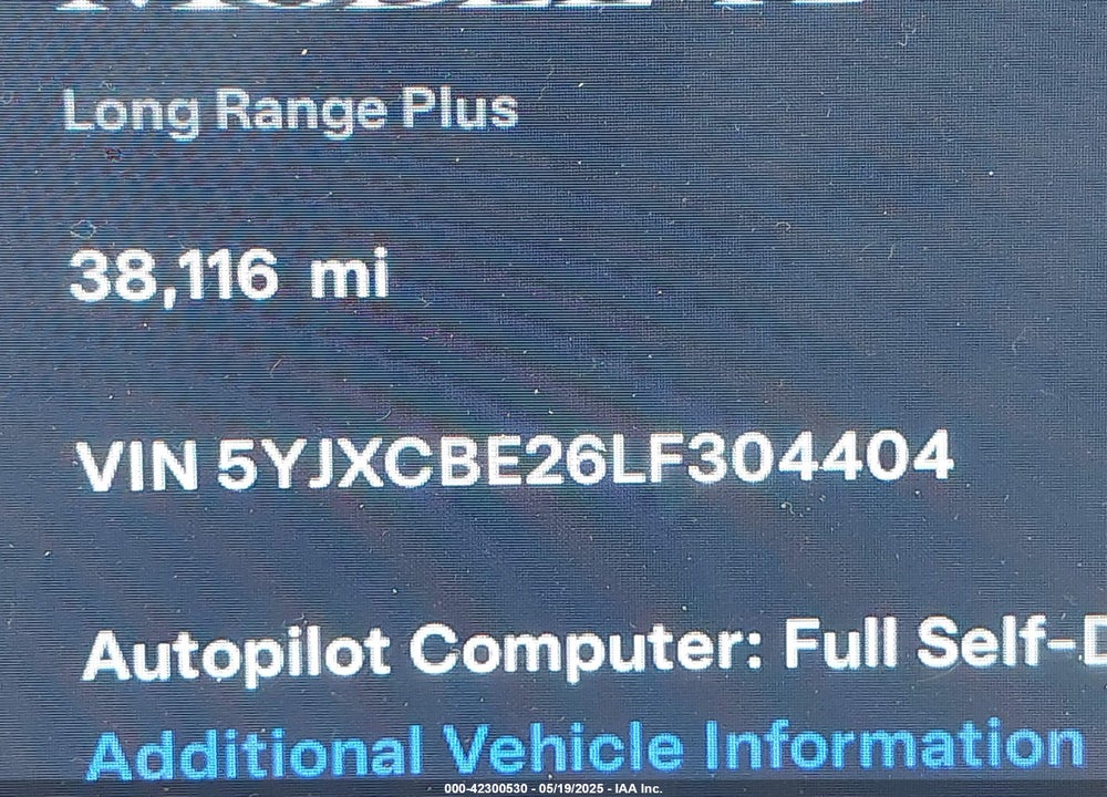 2020 TESLA MODEL X VIN: 5YJXCBE26LF304404