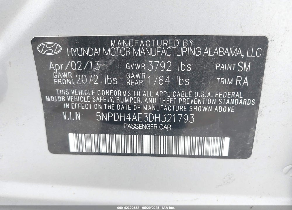 2013 HYUNDAI ELANTRA VIN: 5NPDH4AE3DH321793