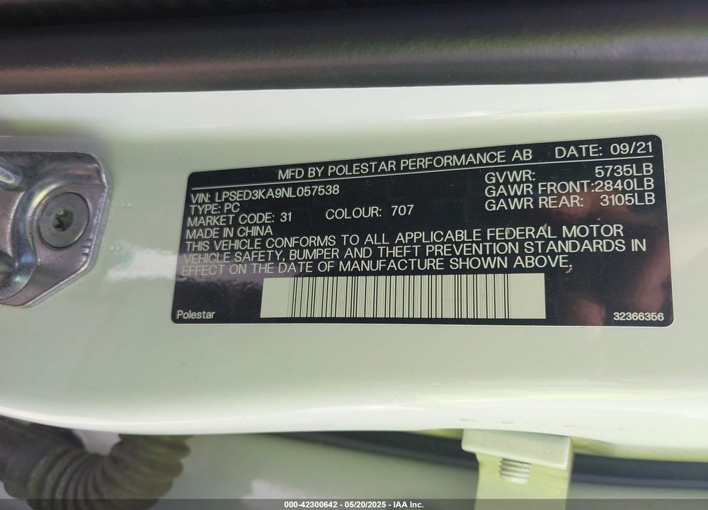 2022 POLESTAR 2 VIN: LPSED3KA9NL057538