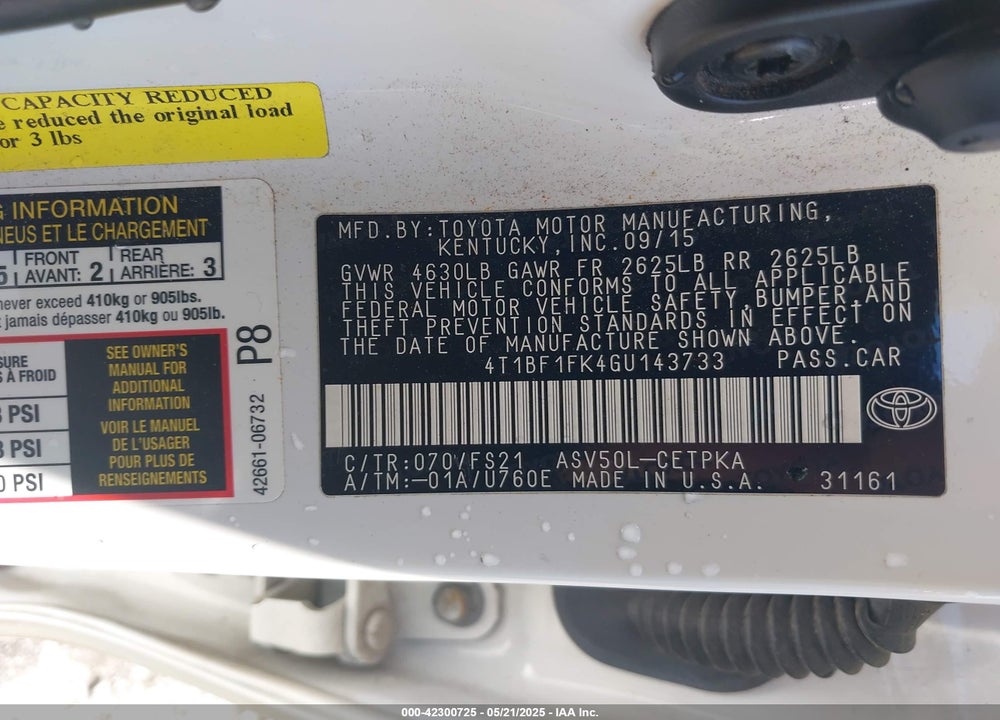 2016 TOYOTA CAMRY SE VIN: 4T1BF1FK4GU143733