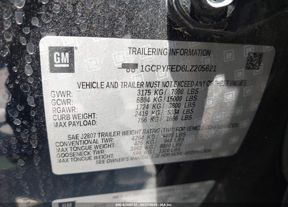 2020 CHEVROLET SILVERADO 1500 4WD SHORT BED LT TRAIL BOSS VIN: 1GCPYFED6LZ205621