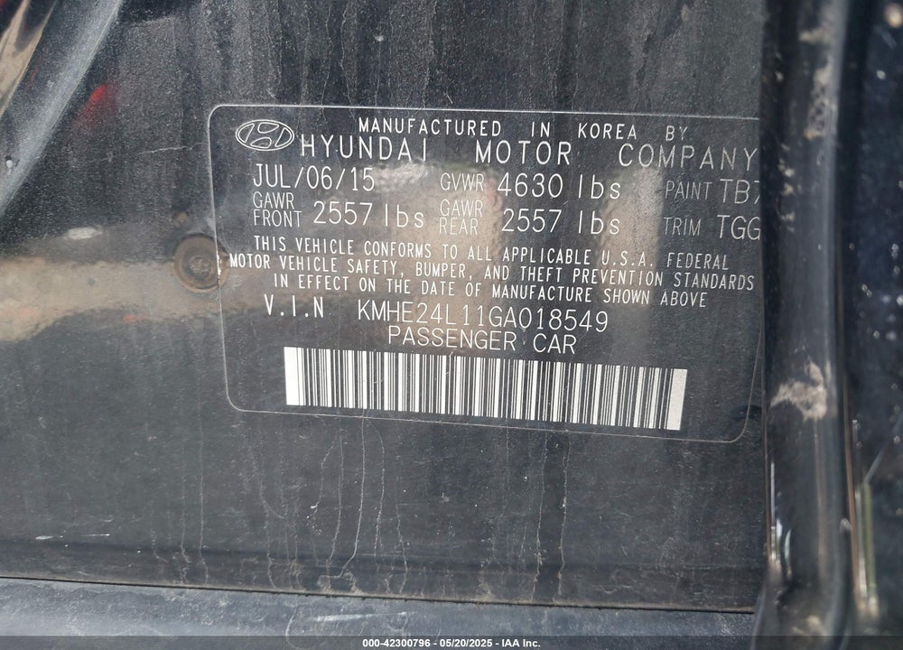 2016 HYUNDAI SONATA VIN: KMHE24L11GA018549