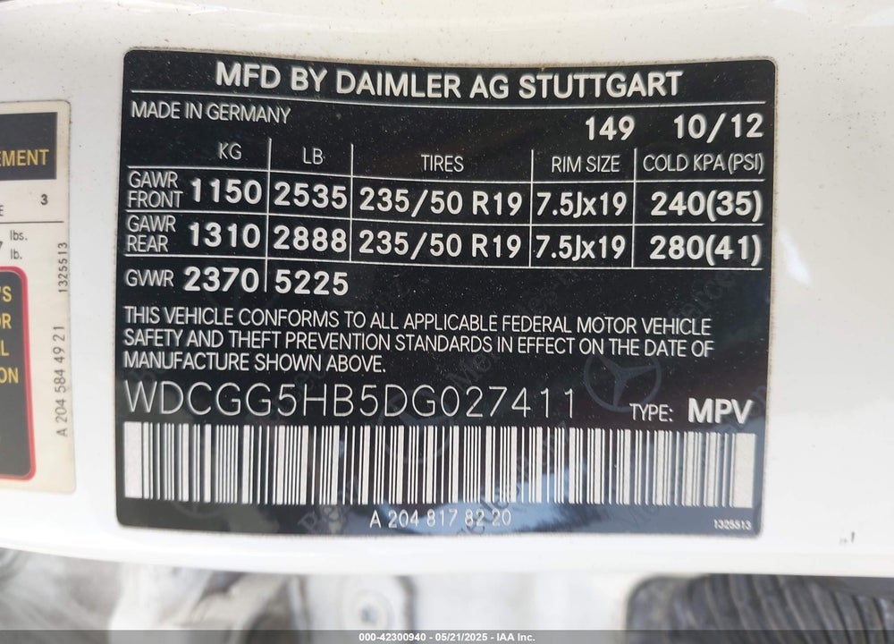 2013 MERCEDES-BENZ GLK 350 VIN: WDCGG5HB5DG027411