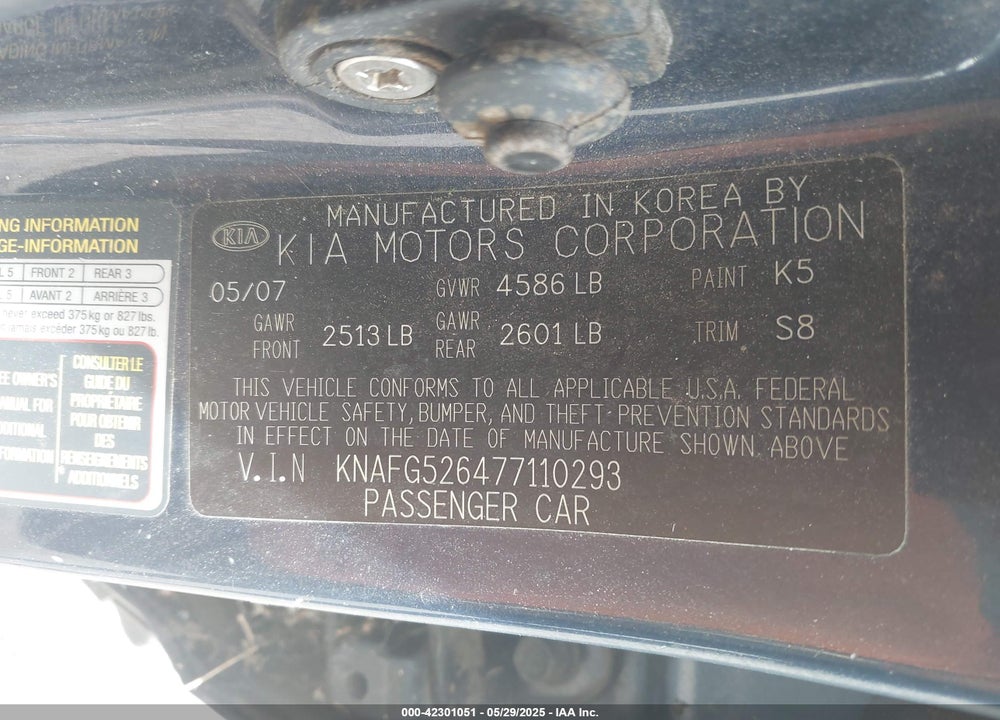 2007 KIA RONDO LX V6 VIN: KNAFG526477110293