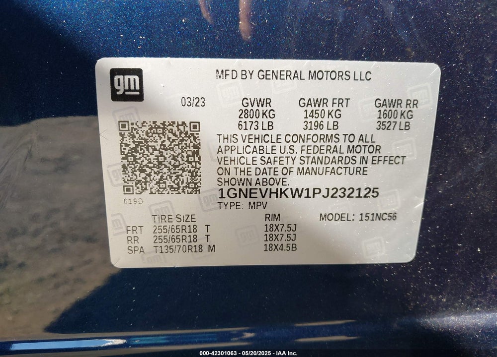 2023 CHEVROLET TRAVERSE VIN: 1GNEVHKW1PJ232125